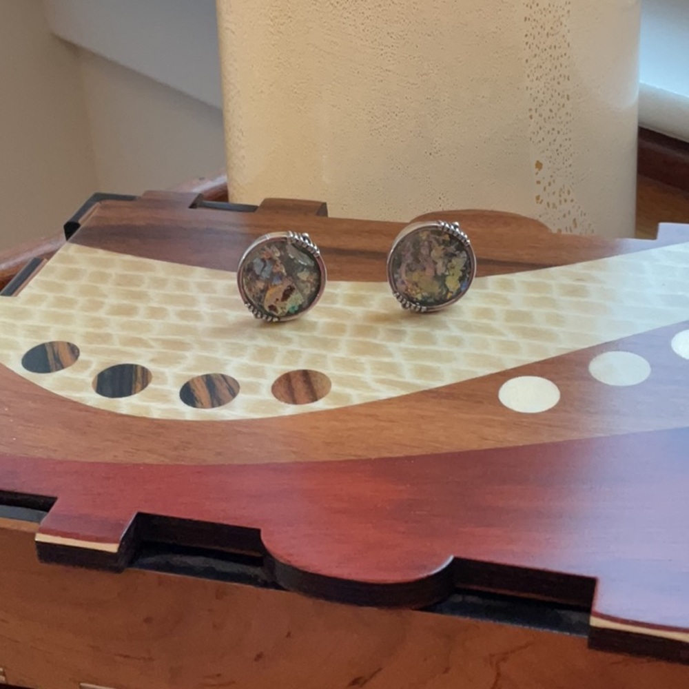 Roman glass and sterling cuff links